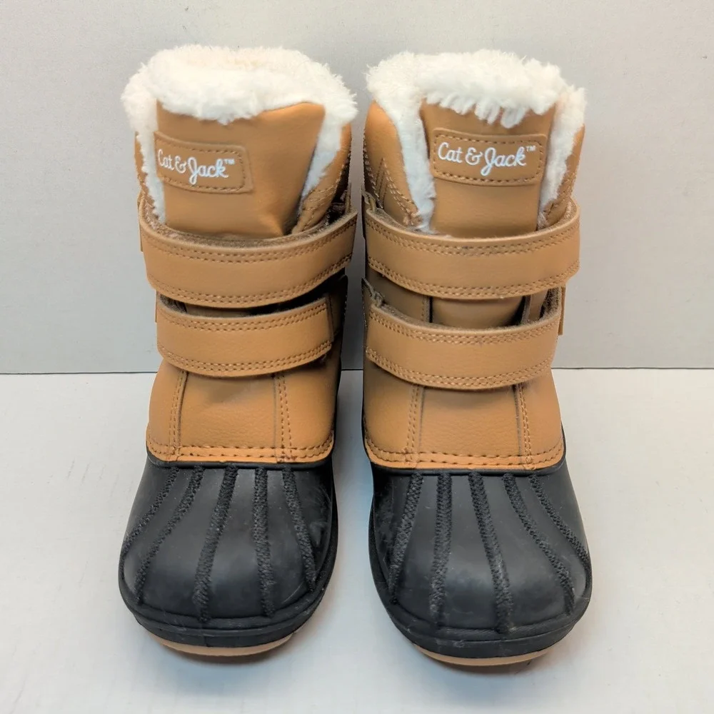 Cat & Jack Kids Tan Black Faux Fur Lined Duck Winter Boots Size 12 077039528